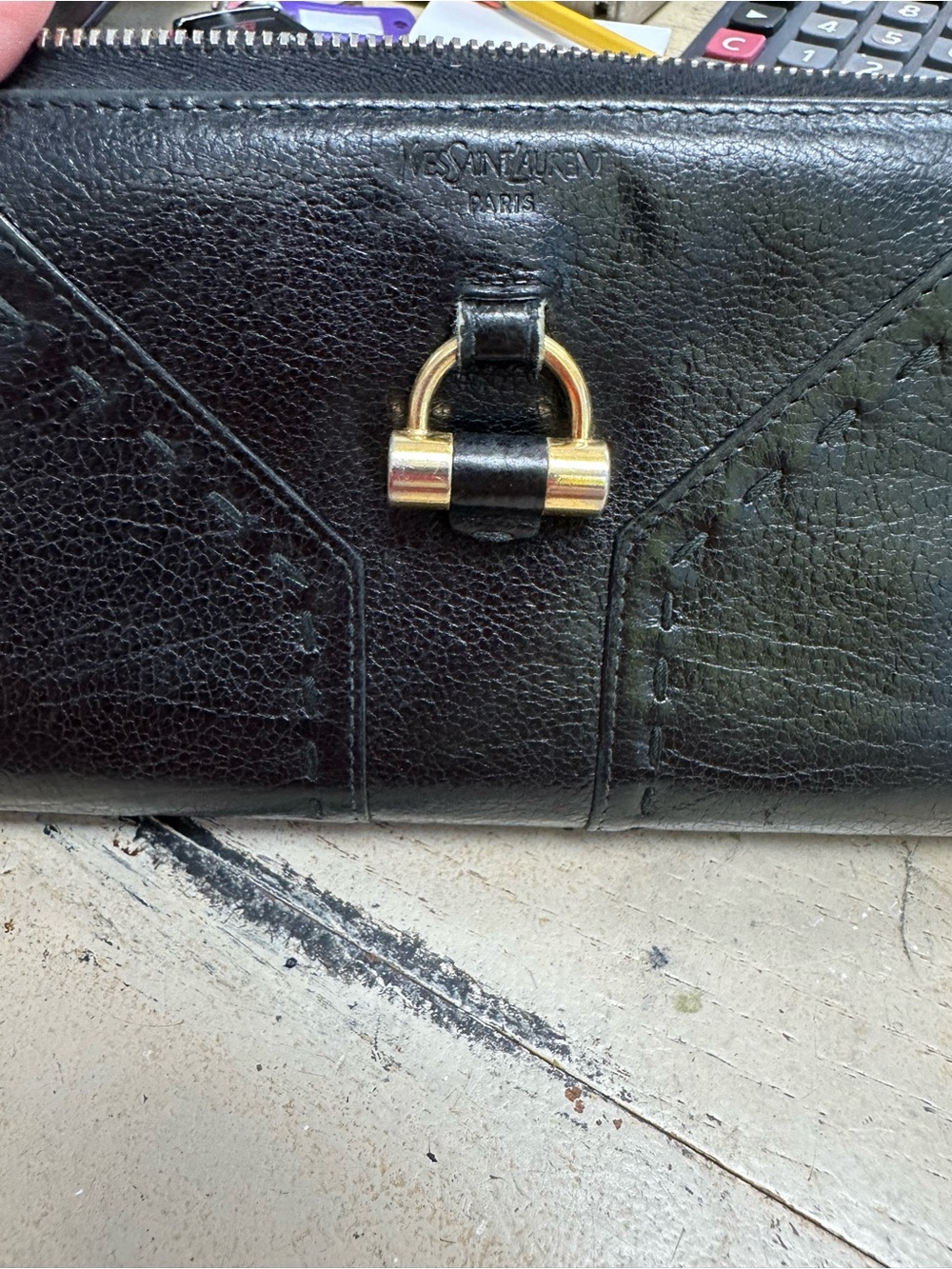 Yves Saint Laurent Paris Black Leather Zip Around Wallet with Gold Hardware - Picture 5 of 10